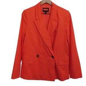 Banana Republic Women Sz 6 Bright Orange Linen Blend Boyfriend Blazer Oversized